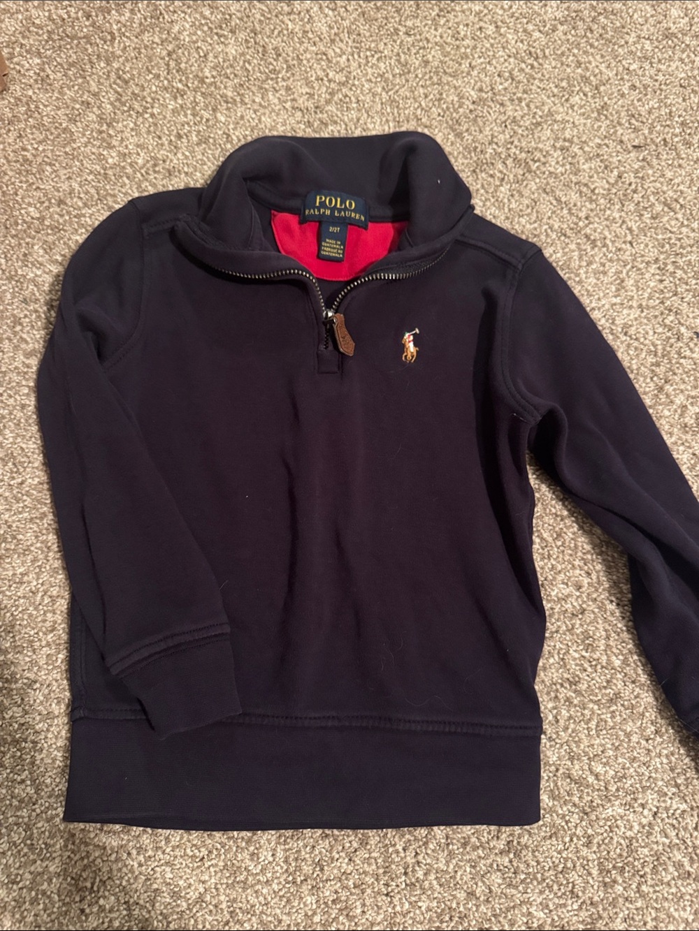 Polo by Ralph Lauren Navy Half-Zip Kids Sweatshirt with Red Liner